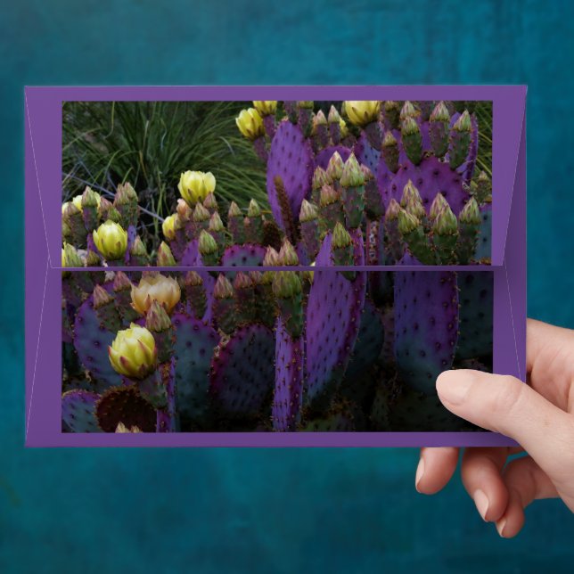 Personalised Monogram Purple Cactus Yellow Flowers Envelope (Hand)