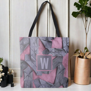 Personalised monogram purple geometric abstract  tote bag