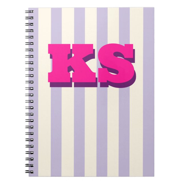 Personalised Monogram Purple Stripe Custom Initial Notebook (Front)