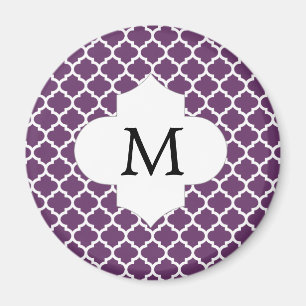 Personalised Monogram Quatrefoil Purple and White Magnet