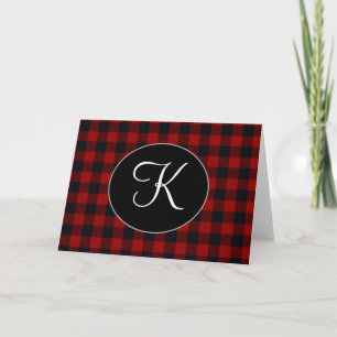 Personalised Monogram Red and Black Buffalo Plaid Card