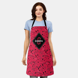 Personalised Monogram Red Floral GRANDMA Apron