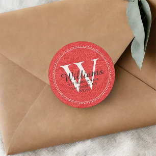Personalised Monogram Red Floral Return Address Classic Round Sticker