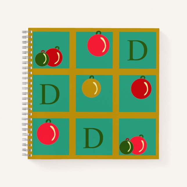 Personalised Monogram Red Green, Gold Ornament Art Notebook (Front)