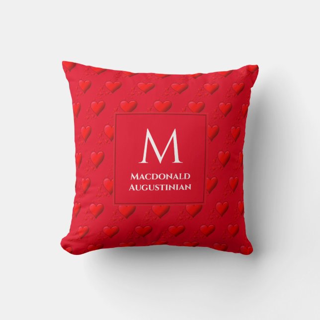 Personalised MONOGRAM Red Hearts Cushion (Front)