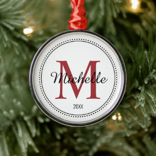 Personalised Monogram Red Metal Tree Decoration
