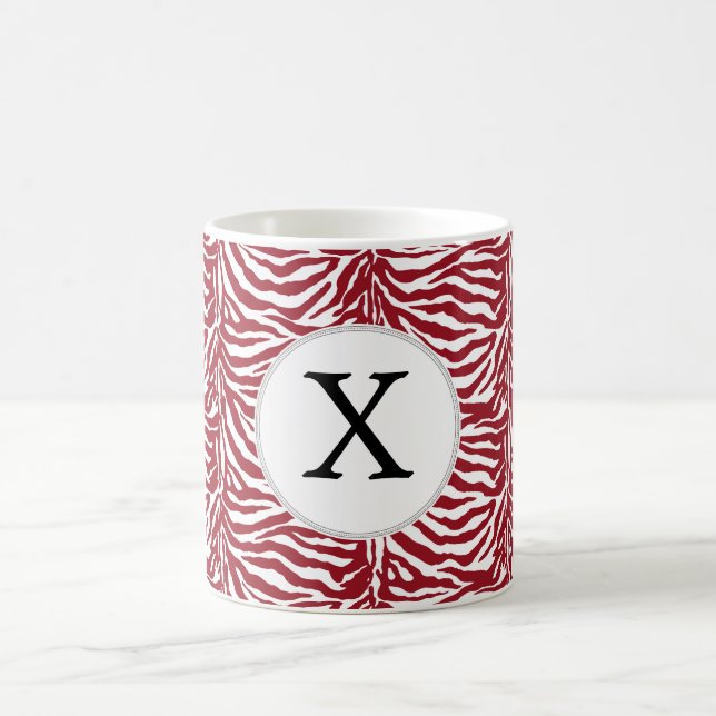 Personalised Monogram Red Zebra Stripes pattern Coffee Mug (Center)