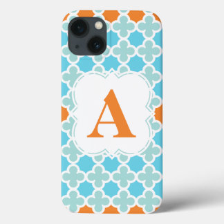 Personalised Monogram Retro Quatrefoil Pattern iPhone 13 Case