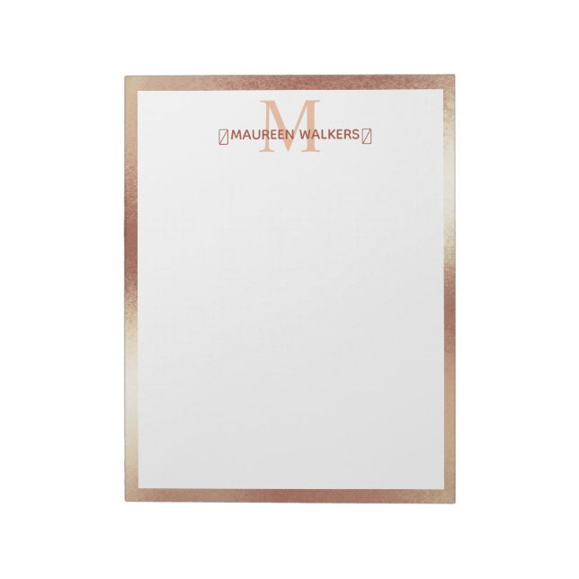 Personalised Monogram Rose Gold Custom Name  Notepad (Rotated)