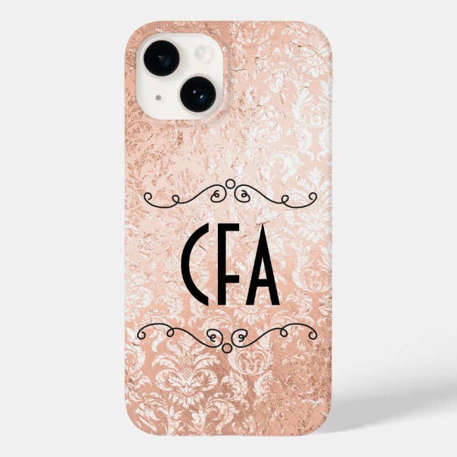 Personalised Monogram Rose Gold Damask Case-Mate iPhone Case (Back)