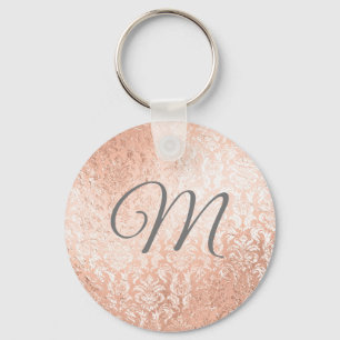 Personalised Monogram Rose Gold Damask Key Ring