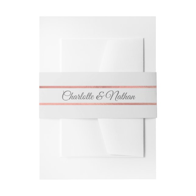 Personalised Monogram Rose Gold Foil Grey Wedding Invitation Belly Band (Front Example)