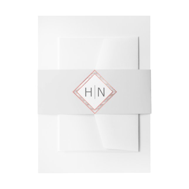 Personalised Monogram Rose Gold Marble Wedding Invitation Belly Band (Front Example)