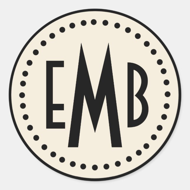 Personalised Monogram Round Sticker (Egg/Blk)(S) (Front)