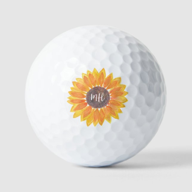 Personalised Monogram Rustic Sunflower Golf Balls (Front)