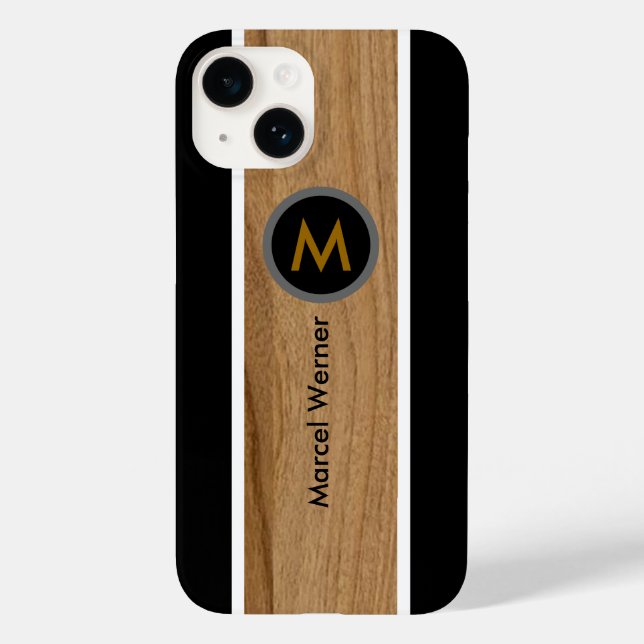 Personalised Monogram Rustic Wood Black Case-Mate iPhone Case (Back)