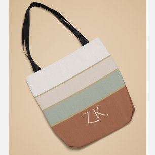 Personalised Monogram Sage Terracotta Stripes Tote Bag