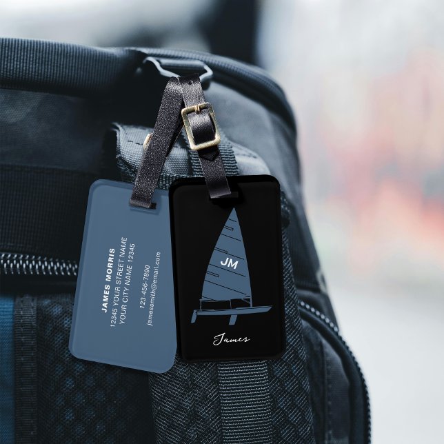 Personalised Monogram Sailboat Racing Grey Luggage Tag (Creator Uploaded)
