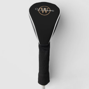 Personalised Monogram Script Black Gold Golf Head Cover