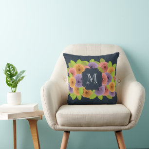 Personalised Monogram Script Modern Floral Cushion