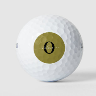 Personalised Monogram Script Name Black Gold White Golf Balls
