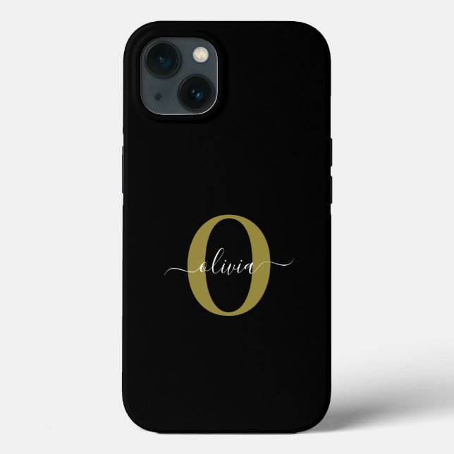 Personalised Monogram Script Name Black White Gold Case-Mate iPhone Case (Back)