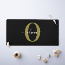Personalised Monogram Script Name Black White Gold
