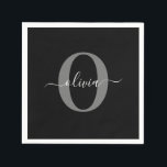 Personalised Monogram Script Name Black White Grey Napkin<br><div class="desc">This elegant monogram and stylish script name design can be given as a gift for a birthday, wedding, bridal shower, anniversary, Mother's Day or any occasion. It can be personalised with the person's initial and name. You can change the font, font colour, font size and background colour using the Design...</div>