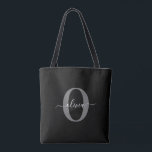 Personalised Monogram Script Name Black White Grey Tote Bag<br><div class="desc">This elegant monogram and stylish script name design can be given as a gift for a birthday, wedding, bridal shower, anniversary, Mother's Day or any occasion. It can be personalised with the person's initial and name. You can change the font, font colour, font size and background colour using the Design...</div>