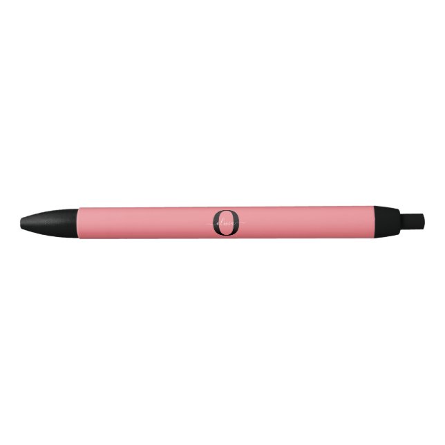 Personalised Monogram Script Name Black White Pink Black Ink Pen (Front)