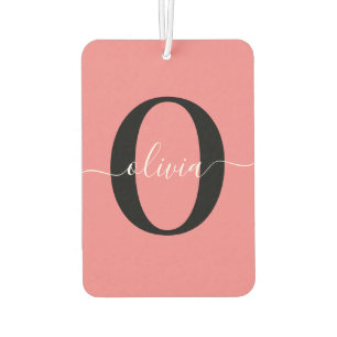 Personalised Monogram Script Name Black White Pink Car Air Freshener