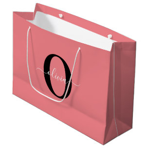 Personalised Monogram Script Name Black White Pink Large Gift Bag