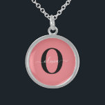 Personalised Monogram Script Name Black White Pink Sterling Silver Necklace<br><div class="desc">This elegant monogram and stylish script name design can be given as a gift for a birthday, wedding, bridal shower, anniversary, Mother's Day or any occasion. It can be personalised with the person's initial and name. You can change the font, font colour, font size and background colour using the Design...</div>