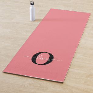 Personalised Monogram Script Name Black White Pink Yoga Mat