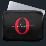Personalised Monogram Script Name Black White Red Laptop Sleeve<br><div class="desc">This elegant monogram and stylish script name design can be given as a gift for a birthday, wedding, bridal shower, anniversary, Mother's Day or any occasion. It can be personalised with the person's initial and name. You can change the font, font colour, font size and background colour using the Design...</div>