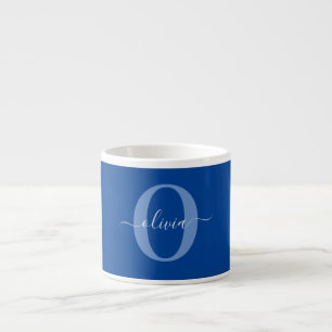 Personalised Monogram Script Name Blue White Espresso Cup