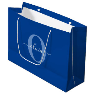Personalised Monogram Script Name Blue White Large Gift Bag