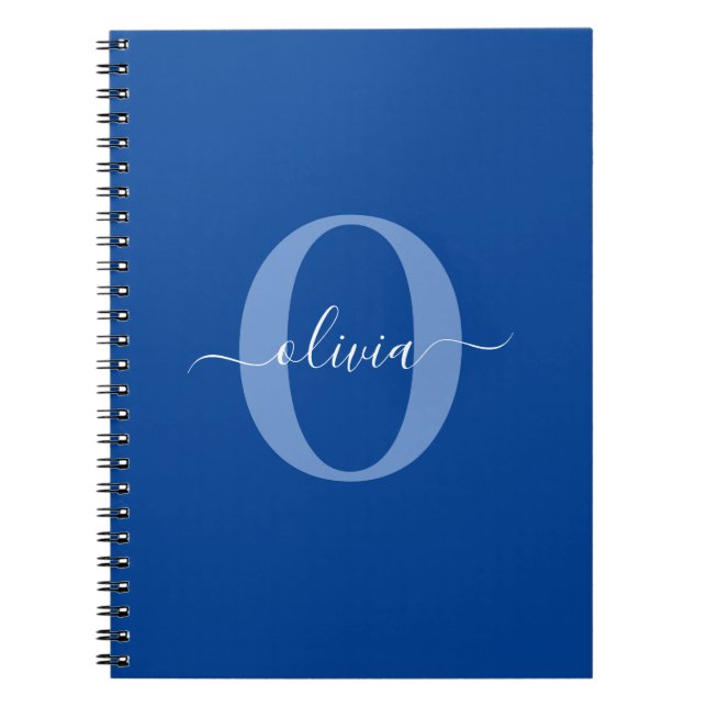 Personalised Monogram Script Name Blue White Notebook (Front)