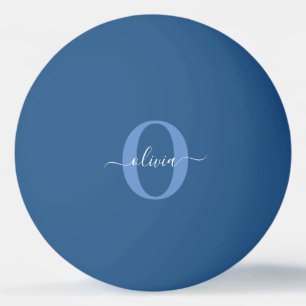 Personalised Monogram Script Name Blue White Ping Pong Ball