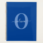 Personalised Monogram Script Name Blue White Planner<br><div class="desc">This elegant monogram and stylish script name design can be given as a gift for a birthday, wedding, bridal shower, anniversary, Mother's Day or any occasion. It can be personalised with the person's initial and name. You can change the font, font colour, font size and background colour using the Design...</div>