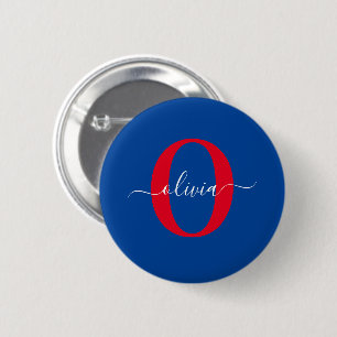 Personalised Monogram Script Name Blue White Red 6 Cm Round Badge
