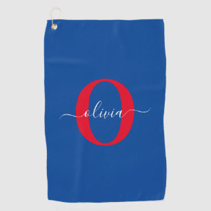 Personalised Monogram Script Name Blue White Red Golf Towel