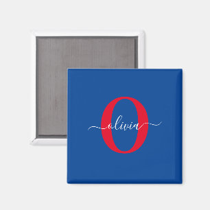 Personalised Monogram Script Name Blue White Red Magnet