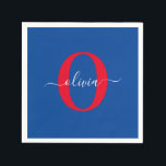 Personalised Monogram Script Name Blue White Red Napkin<br><div class="desc">This elegant monogram and stylish script name design can be given as a gift for a birthday, wedding, bridal shower, anniversary, Mother's Day or any occasion. It can be personalised with the person's initial and name. You can change the font, font colour, font size and background colour using the Design...</div>