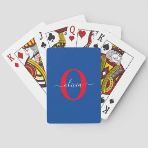 Personalised Monogram Script Name Blue White Red Playing Cards