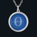 Personalised Monogram Script Name Blue White Silver Plated Necklace<br><div class="desc">This elegant monogram and stylish script name design can be given as a gift for a birthday, wedding, bridal shower, anniversary, Mother's Day or any occasion. It can be personalised with the person's initial and name. You can change the font, font colour, font size and background colour using the Design...</div>