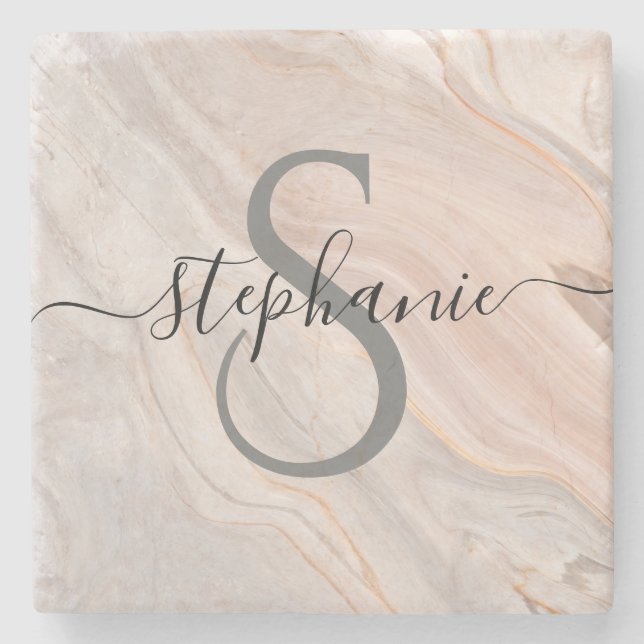 Personalised Monogram Script Name Initial  Stone Coaster (Front)
