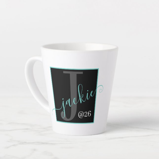 Personalised Monogram Script Name Latte Mug  (Left Angle)