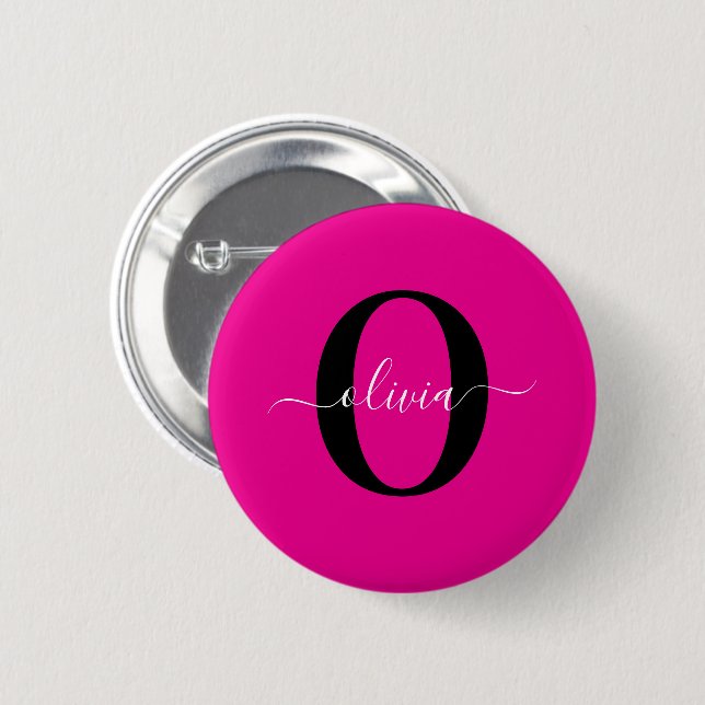 Personalised Monogram Script Name Pink Black White 6 Cm Round Badge (Front & Back)