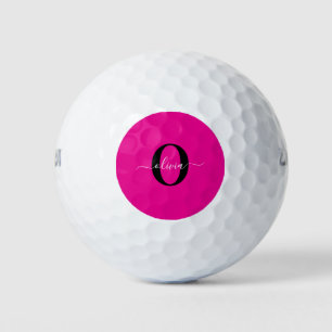 Personalised Monogram Script Name Pink Black White Golf Balls